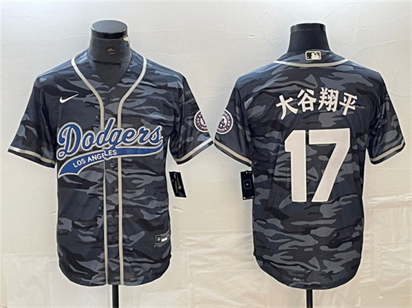 Men's Los Angeles Dodgers #17 大谷翔平 Gray Camo Cool Base With Patch Stitched Baseball Jersey